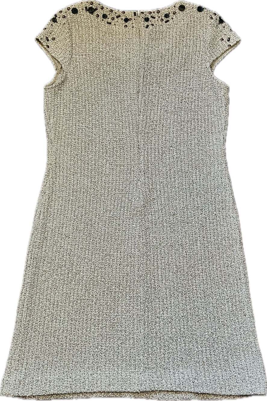 St. John Collection Beige & Black Textured Knit Embellished Dress Quiet Luxury - Picture 9 of 15